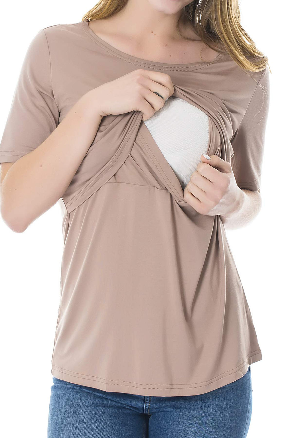 Smallshow 3 Pcs Maternity Nursing T-Shirt Nursing Tops,Brown-Black-Grey,XX-Large