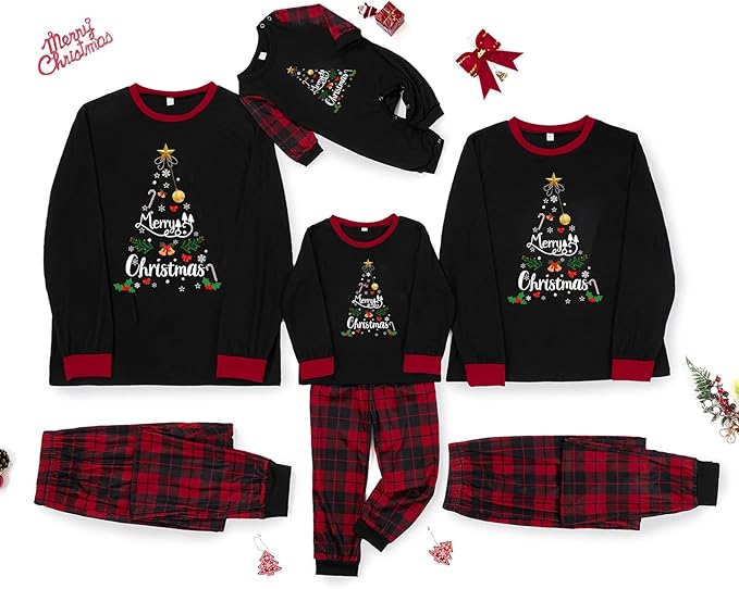 Awoscut Christmas Family Matching Pajamas Christmas Pjs Holiday Nightwear Sleepwear Sets Long Sleeve Pjs