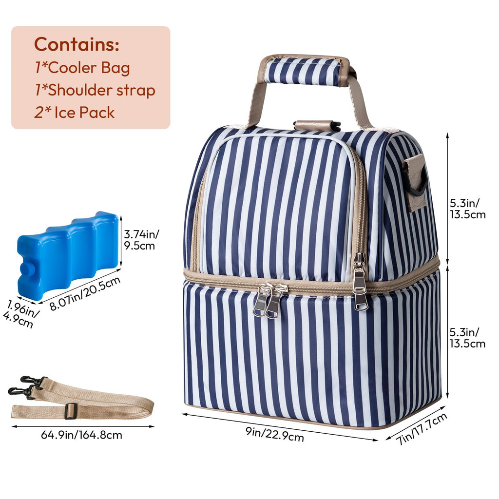 NCVI Breastmilk Bag with 2 Ice Pack, Keep Food Warm/Cold (Stripe)