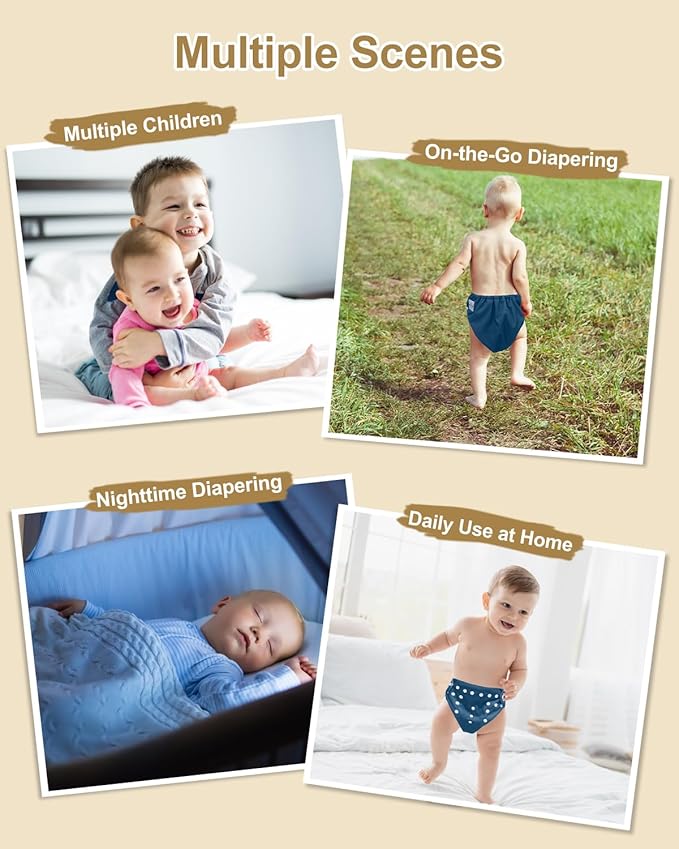 Babygoal Baby Reusable Neutral Cloth Diapers, One Size Adjustable Washable Pocket Nappy Covers 6 Pack+6pcs Rayon from Bamboo Inserts+Wet Bag 6FN39