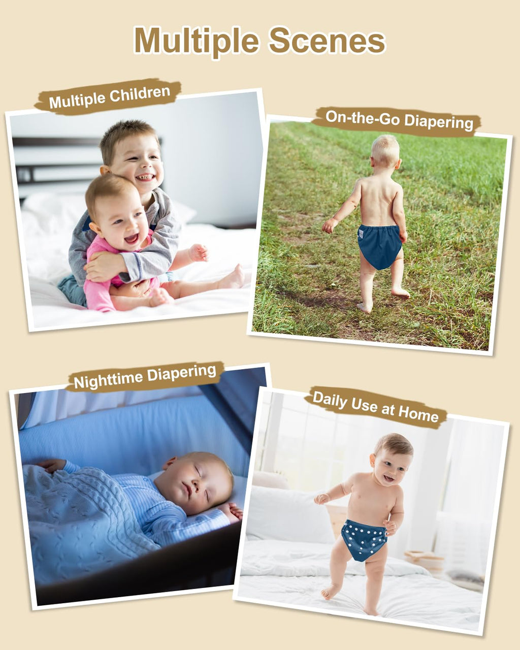 Babygoal Baby Reusable Neutral Cloth Diapers, One Size Adjustable Washable Pocket Nappy Covers 6 Pack+6pcs Rayon from Bamboo Inserts+Wet Bag