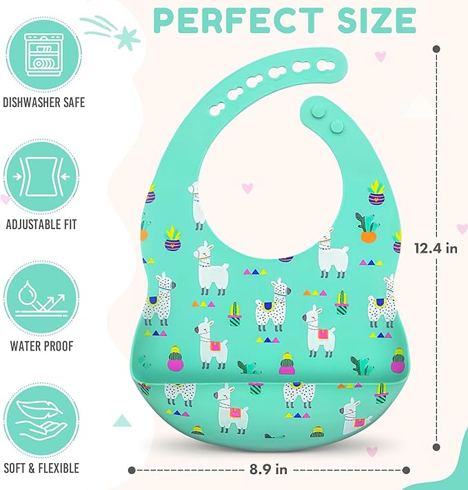 BPA-Free Silicone Baby Bibs with Travel Case, Toddlers Boys/Girls, Large Pocket, Adjustable, Toddlers 6-48 Months