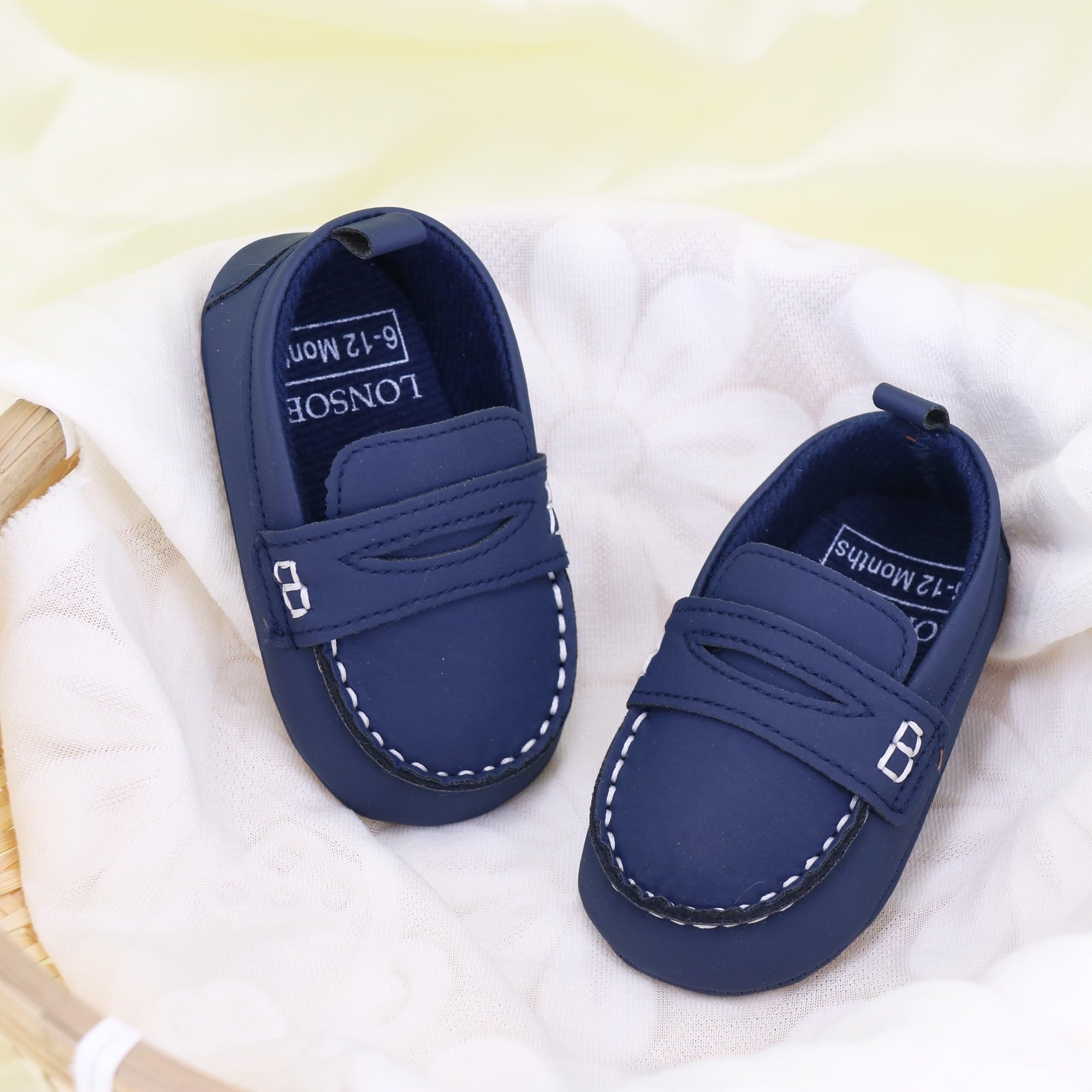 LONSOEN Baby Boys Girls Loafers Formal Dress Shoes,231 Navy Blue 12-18M