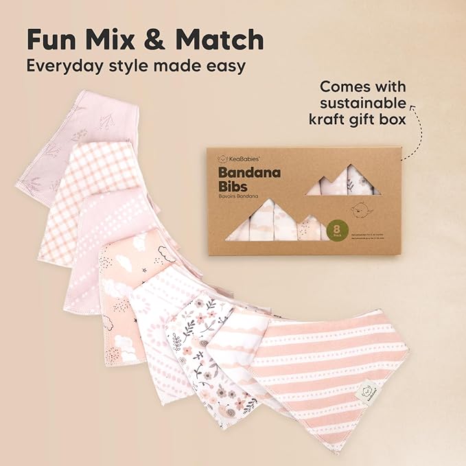 8-Pack Organic Baby Bandana Bibs for Girls - Super Absorbent Triangle Baby Bibs for Drooling and Teething Infant, 100% Cotton Extra Soft for Newborn, Infant 0-36 Months (Sweet Charm)