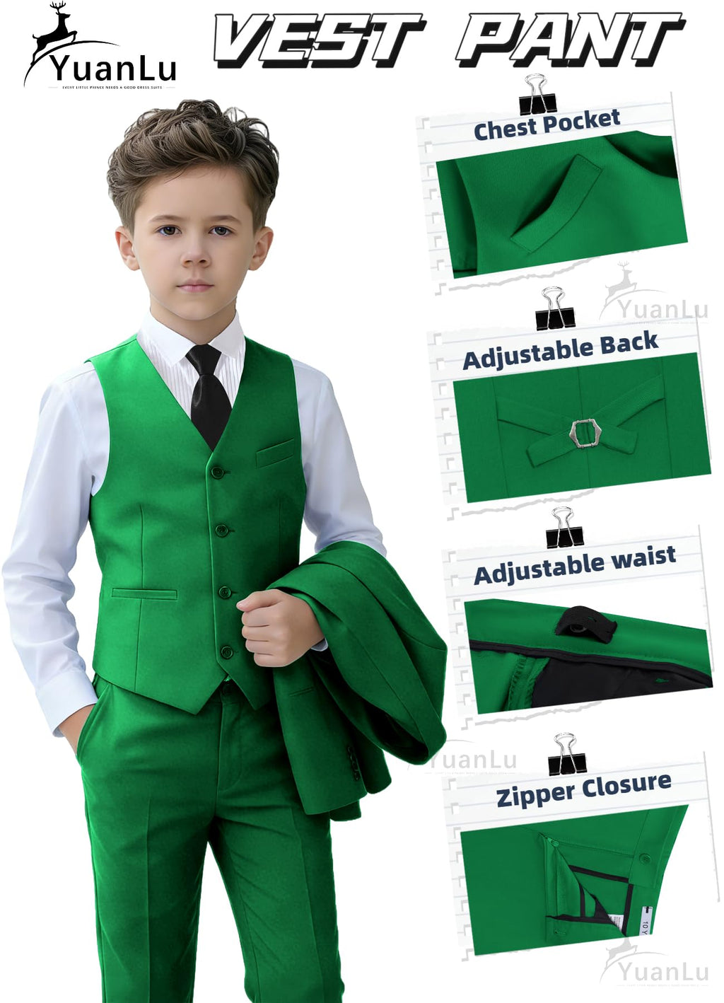 YuanLu Kids Suit for Boys Slim Fit Green Outfit Christmas Tuxedo Size 8