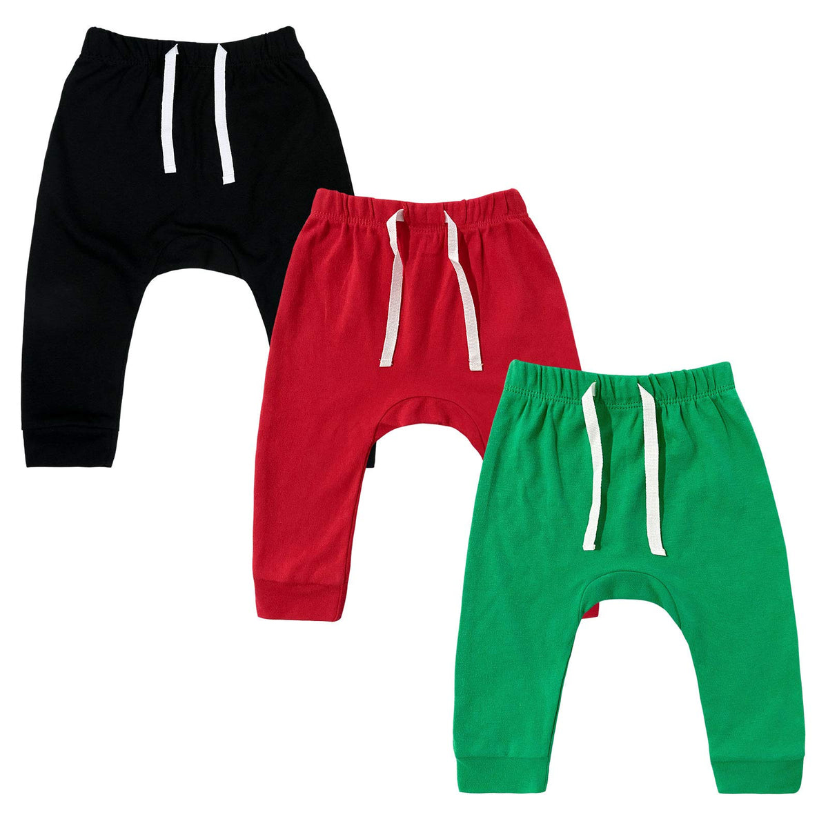 SOBOWO 9 Months Boys Pants Newborn Baby Boy 3-Pack Joggers Infant Baby Cotton Harem Bottoms for Toddler Boys Girls 0-3T Interlock 195 GSM(6-9 Months, Black/Slage/Dark Gray)