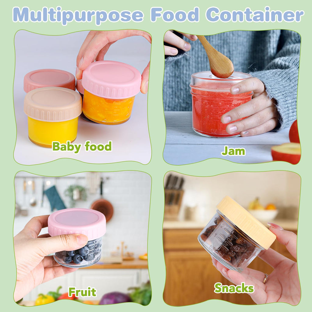 RowinsyDD 16 Pack Baby Food Containers, 4 oz Glass Baby Food Jars with Lids