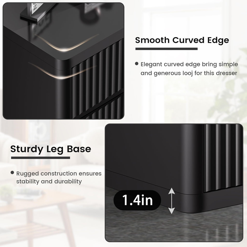 Standifurno Black Dresser for Bedroom, 8 Drawers Double Fluted Dressers, Modern Chest of Drawers with Curved Profile, Handleless, Storage Closet Dressers for Bedroom, Living Room, Entryways