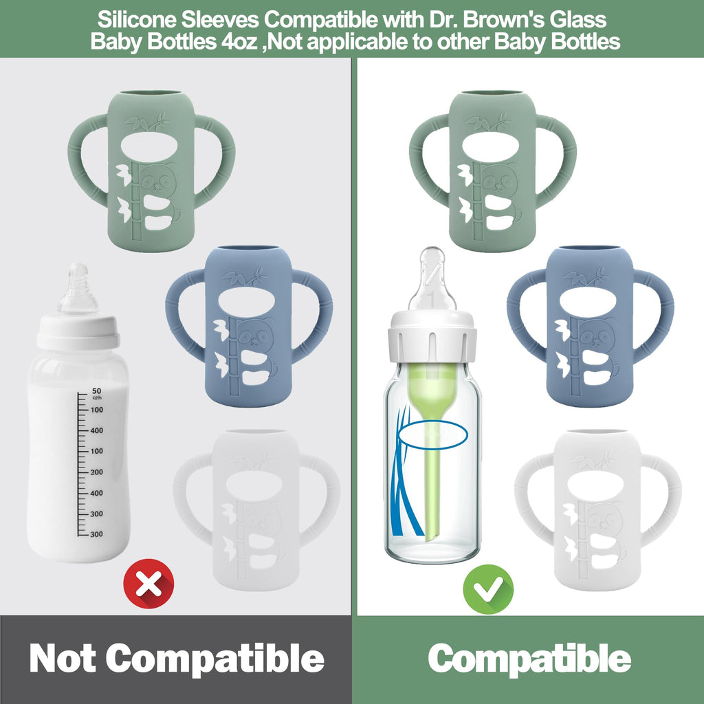 BUSOHA 3 Pack Silicone Sleeves for Dr Brown Glass Narrow Baby Bottle