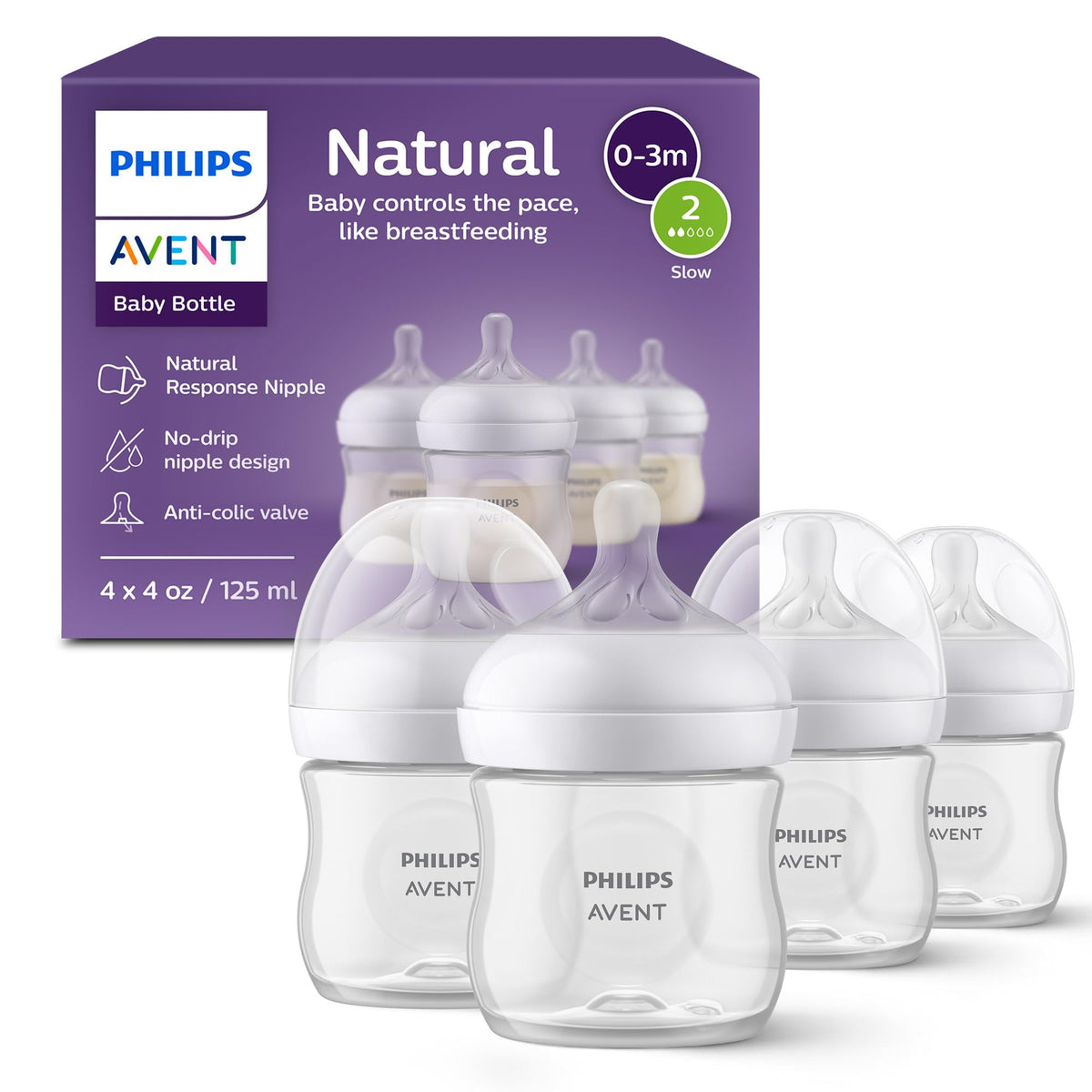 Philips Avent Natural Baby Bottles, Fast Flow, 11 oz, BPA-Free, 4-Pack