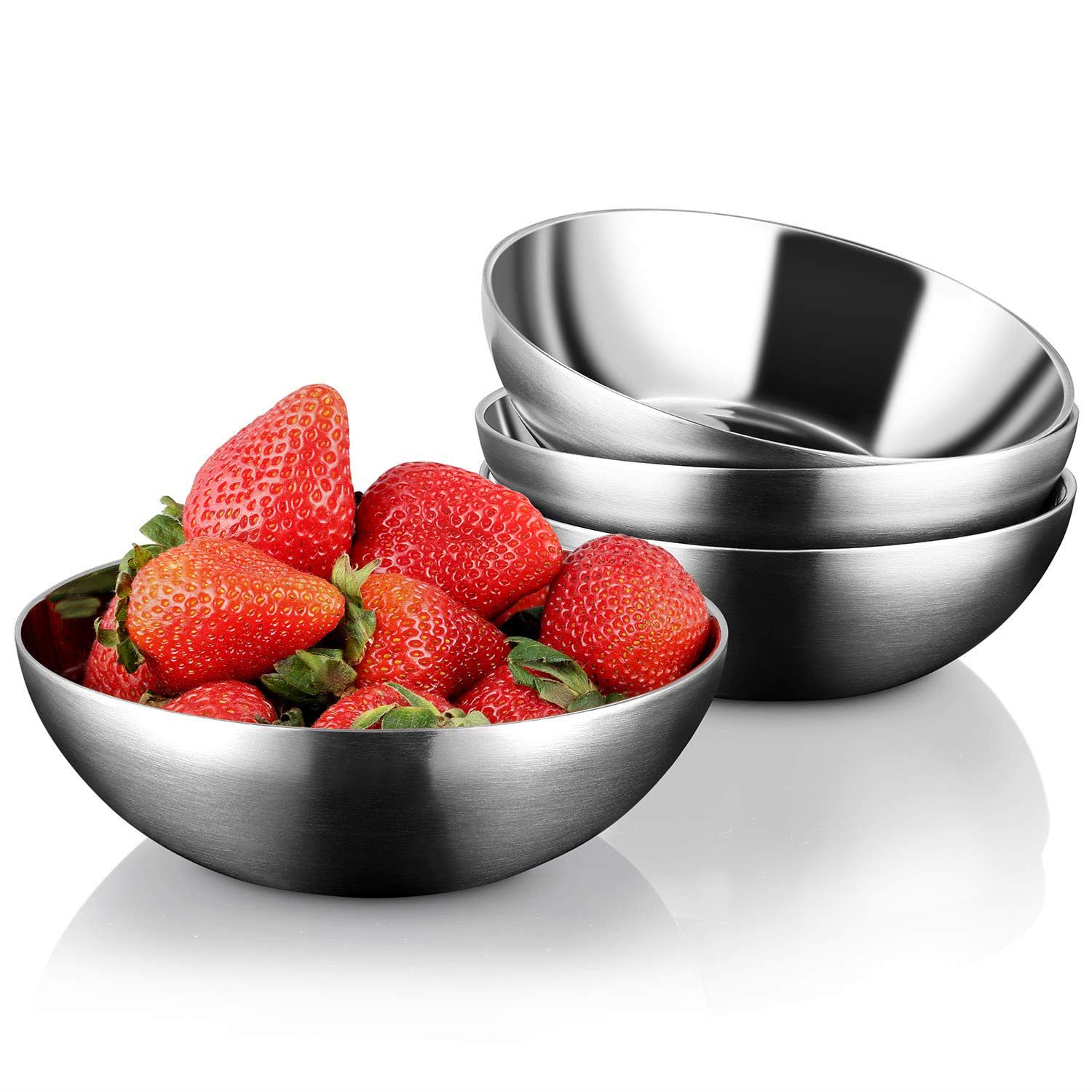 Miusco Stainless Steel Bowls for Kids, 18/8 Stainless Steel Toddler Bowl, BPA-Free, Durable & Easy Clean, 4 Pack - 14.5 oz Perfect for Baby Meals, Snacks, Serving and Travel & Home Use，Silver