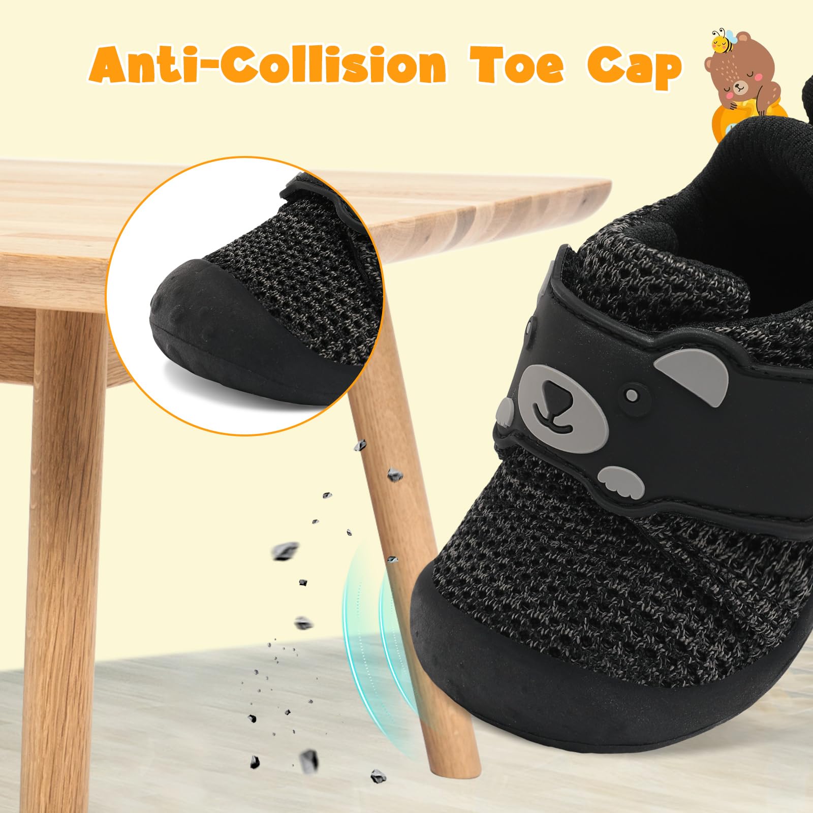 FEETCITY Wide Baby Sneakers Infant Walking Shoes Boys Girls Baby Slip On Shoes Breathable Non-Slip Infant Barefoot Shoe 0-6 Months Black Grey