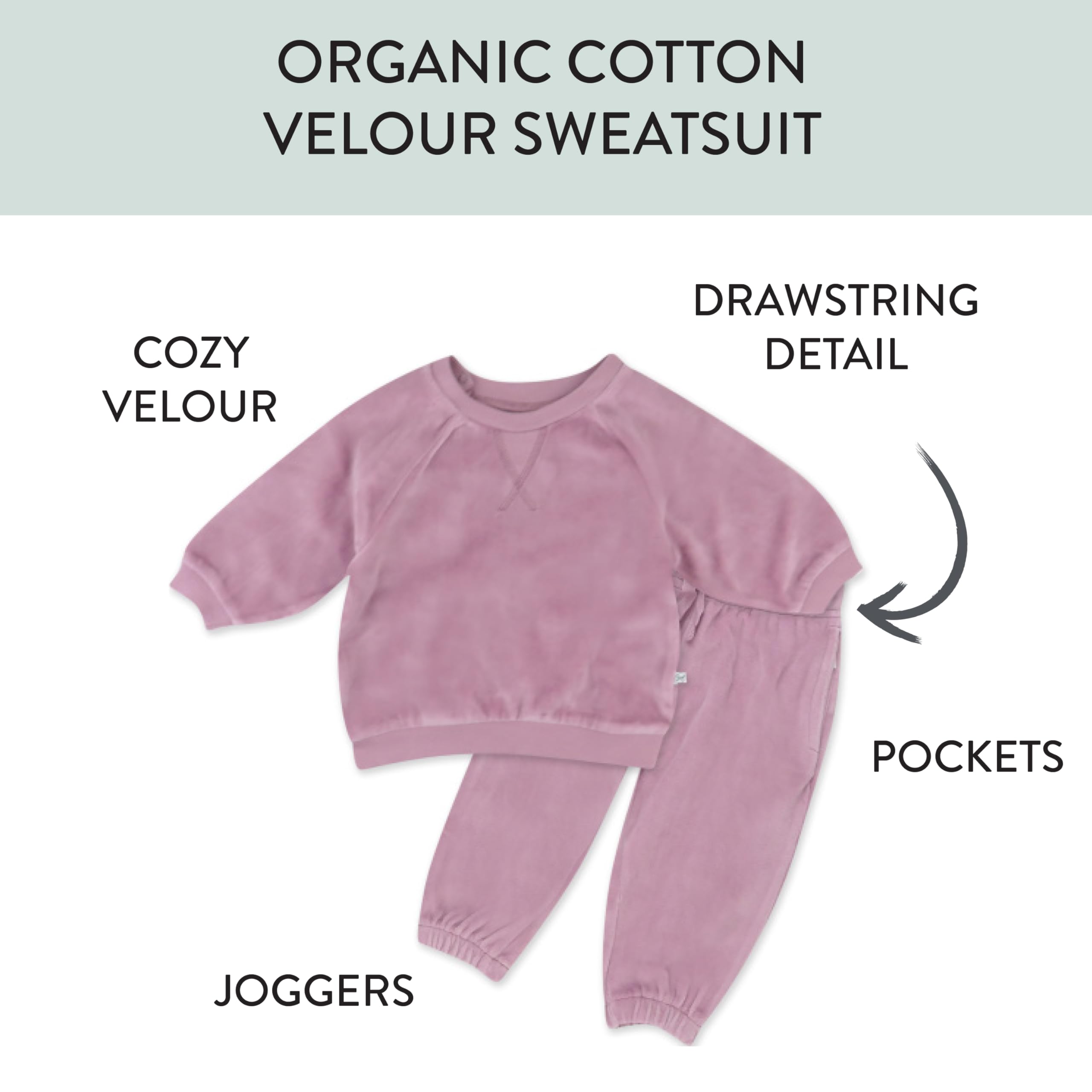 HonestBaby 2-Piece Cozy Velour Sweatshirt and Jogger Sweatpants Set Org. Cotton for Toddler, Baby, Dusty Lavendar, 6 Years