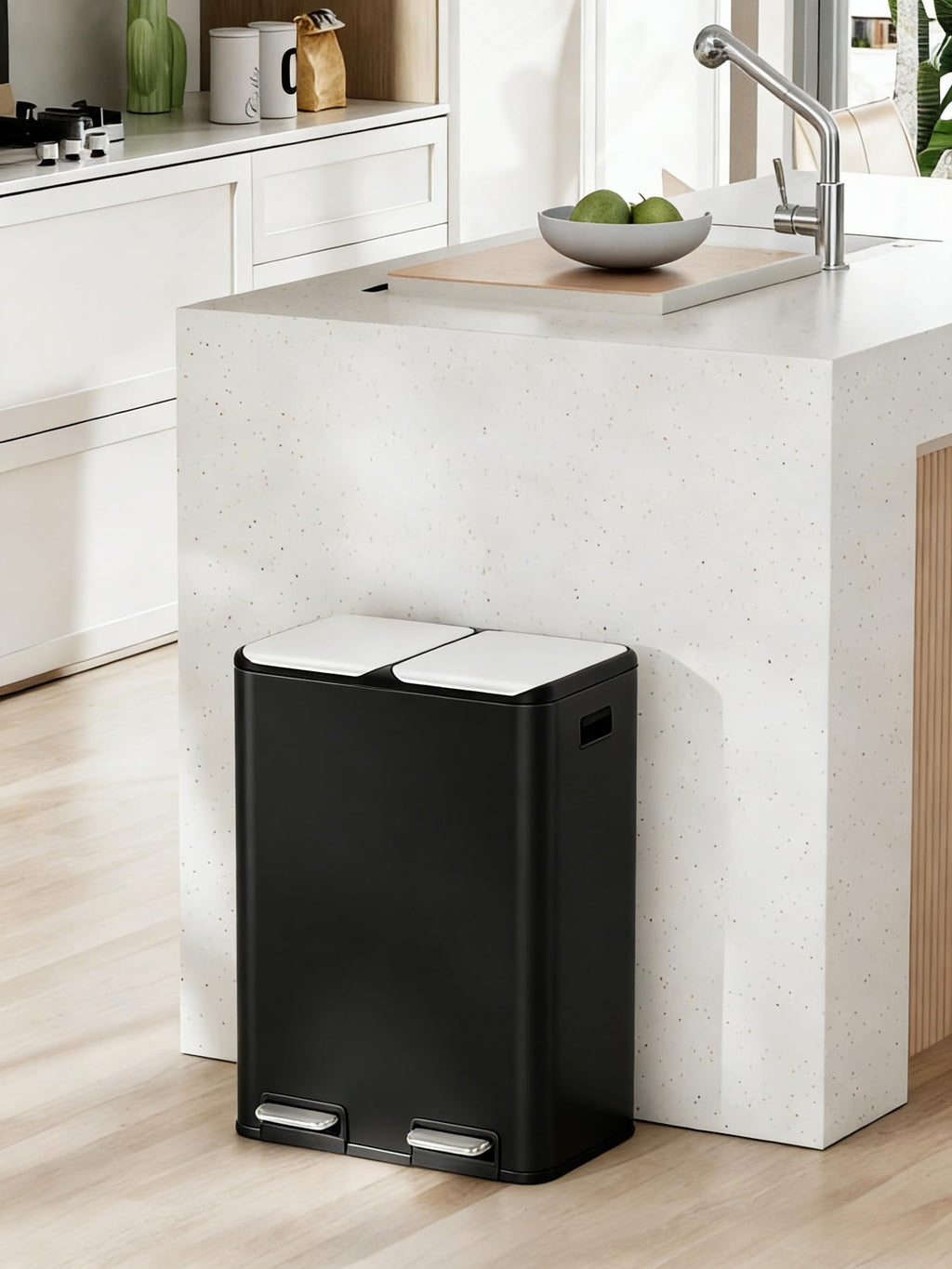 Arlopu 16Gal Dual Trash Can w/2 Built-in Box for Odor Control