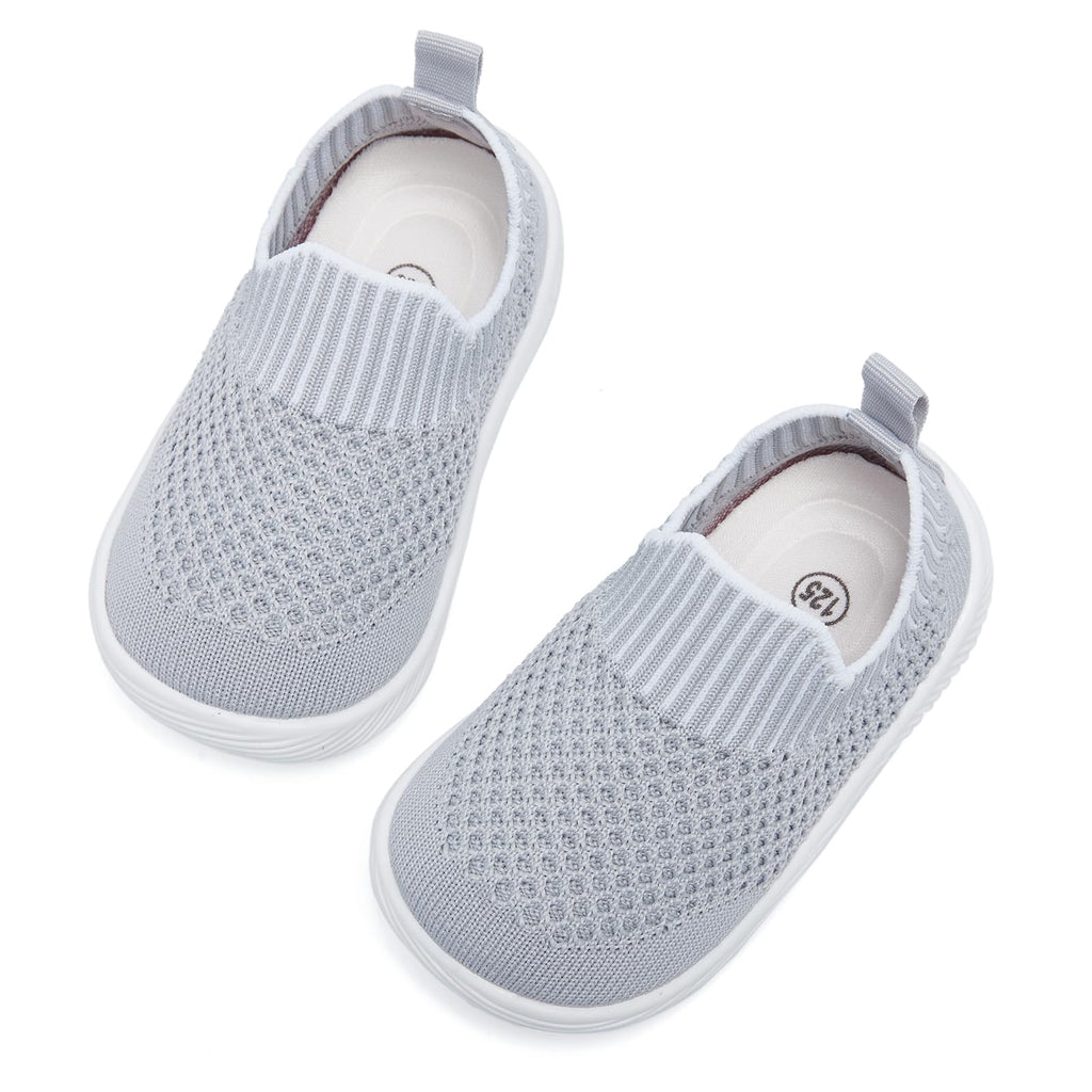 MORENDL Toddler Shoes Baby Walking Sock Shoes Non-Slip Breathable Boys & Girls Sneakers Infant Tennis Shoes Grey Size 12