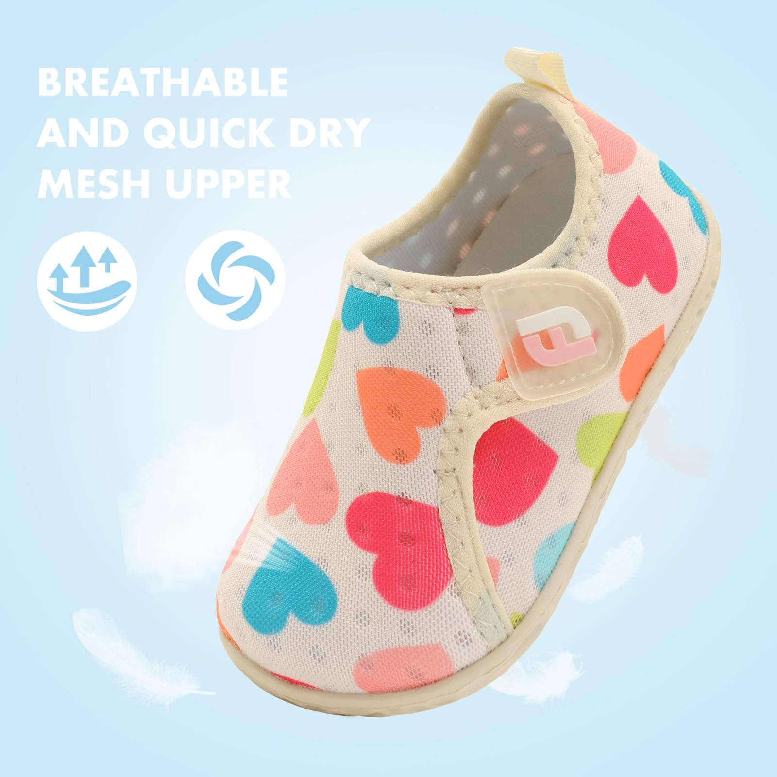 Toddler Water Shoes Quick Dry Non-Slip Water Barefoot Swim Shoes for Kids Boys Girls Colorful Heart 18-24 Months Infant