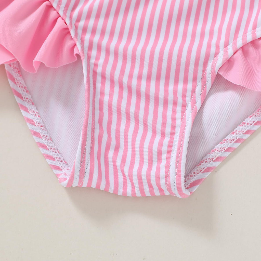 YOUNGER TREE Toddler Girls Two Pieces Swimsuit Color Block Stripe Swimwear Summer Beach Bathing Suit 18M-5T（Pink 7-8T）