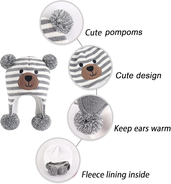 LANGZHEN Toddler Kids Infant Winter Hat,Earflap Knit Warm Cap Fleece Lined Beanie for Baby Boys Girls