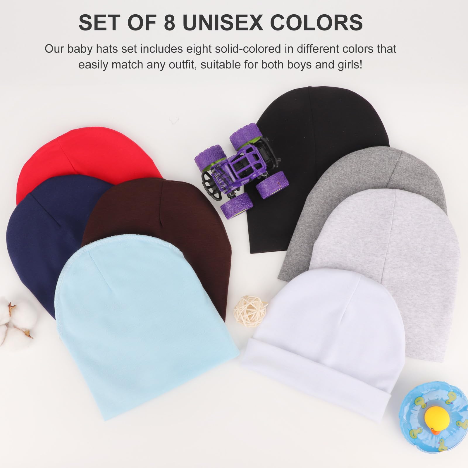 DRESHOW BQUBO 8 Pack Unisex Baby Beanie Hat Infant Toddler Kid Hats Baby Soft Cute Knit Cap Nursery Beanie