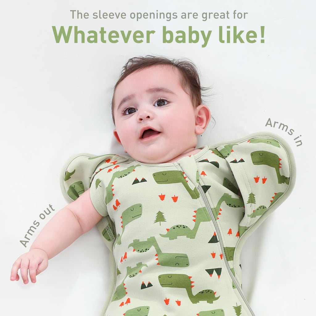 Premium Soft Cotton Swaddle Blanket Sleep Sacks Arms Up Design 2 Packs 3-6 Months, Hands Up 3-Way Transitions to Arms-Free Wearable Sleeping Sack Bag for Baby Boys Girls Snug Fit Calms Startle Reflex