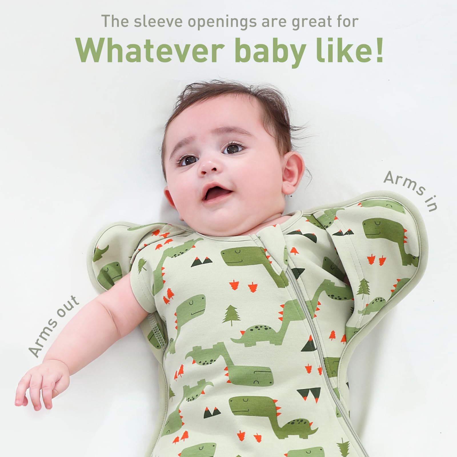 Premium Soft Cotton Swaddle Blanket Sleep Sacks Arms Up Design 2 Packs 3-6 Months, Hands Up 3-Way Transitions to Arms-Free Wearable Sleeping Sack Bag for Baby Boys Girls Snug Fit Calms Startle Reflex