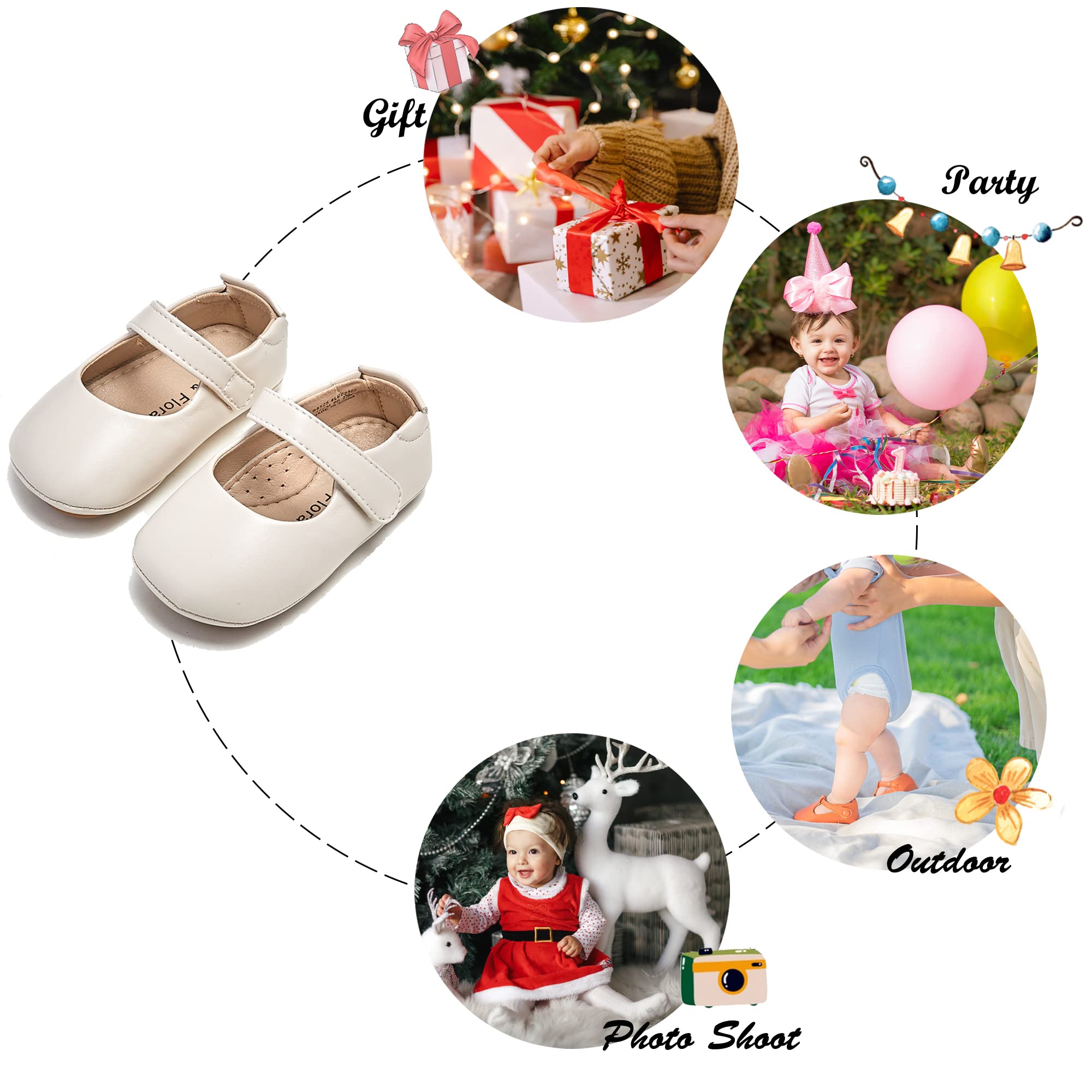 Felix & Flora Soft Sole Leather Baby Shoes - Infant Baby Walking Shoes Moccasinss Rubber Sole Crib Shoes(White,2.5-3 Years Toddler)