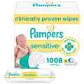 Pampers Sensitive Baby Wipes, Water Based, Clinically Proven, Hypoallergenic, and Unscented for Babies, 1008 Wipes Total (12 Flip-Top Packs) [Packaging May Vary]
