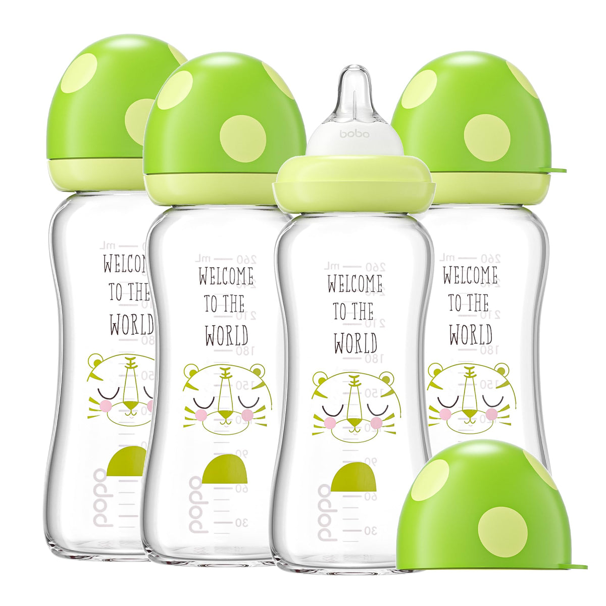 YOHKOH Natural Glass Baby Bottles, 8.8oz Red-A 4‑Pack