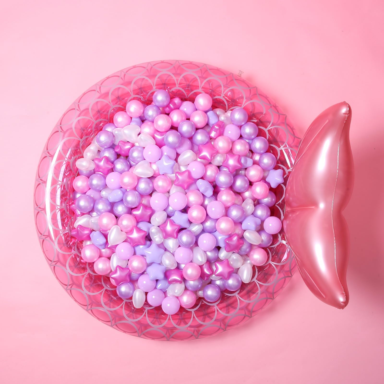 GOGOSO Ball Pits Balls Toddlers 50 100 200 500 Plastics Shape Ball Non-Phthalate Non-BPA Non-Toxic 2.2-Inch Crush Proof Play Balls,Pearl Pink+Pearl Light Pink+ Purple;Star+Heart Balls, 50 Balls