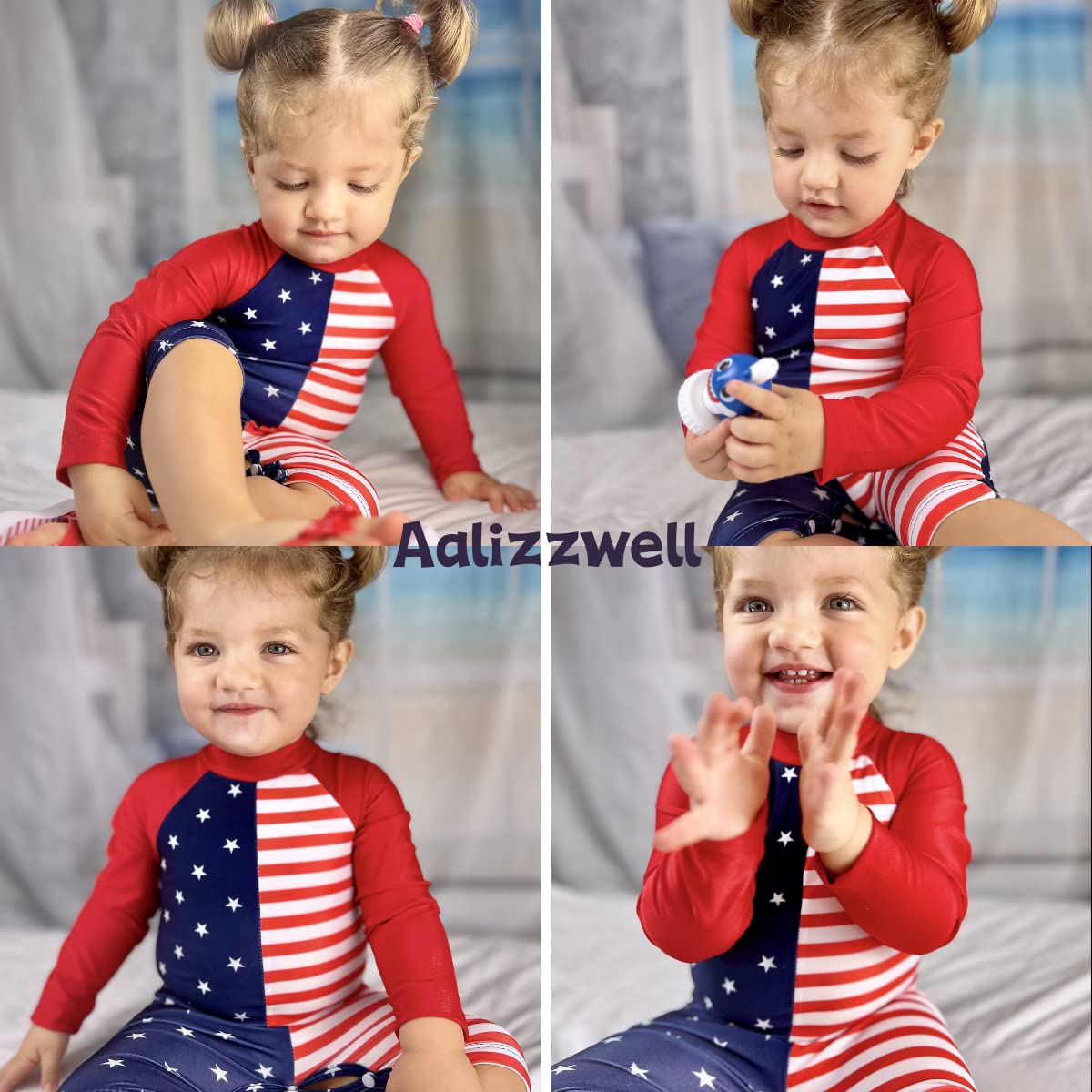Aalizzwell 6-12 Months Infant Baby Girls One Piece American Flag Long Sleeve Swimsuit 4th of July Bathing Suit Independence Day Swimwear Beach Wear