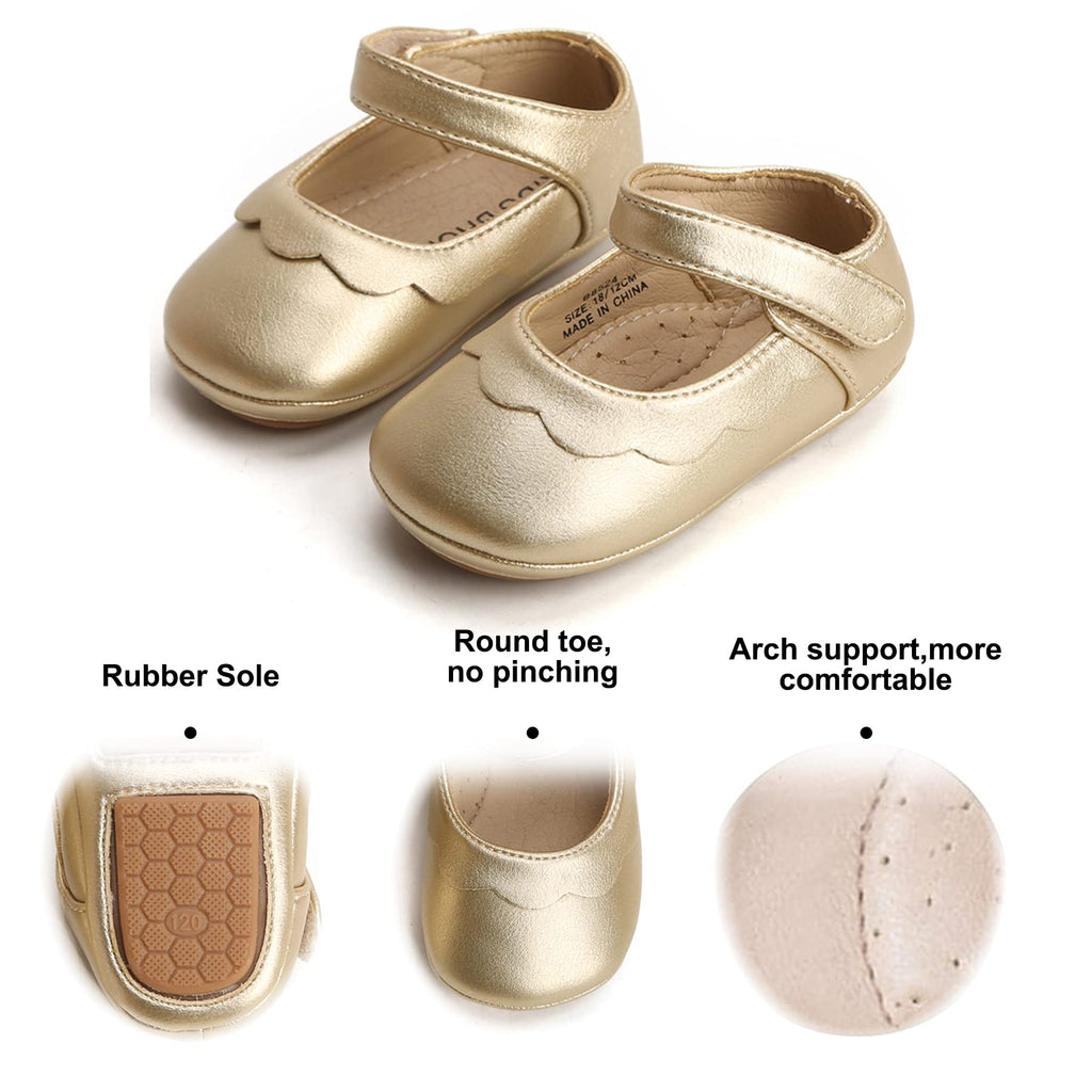 Felix & Flora Gold Baby Shoes Girl 12-18 Months - Infant Baby Walking Shoes Moccasinss Rubber Sole Crib Shoes(Gold,12-18 Months)