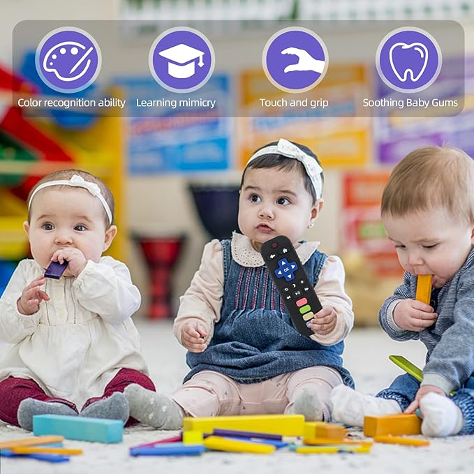 Chuya Baby Remote Control Teether Toy Chew Toy for Babies 3-24 Months Teething Relief Baby Toys for Infants Black+Purple