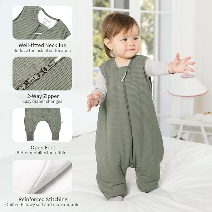 Rayon Made from Bamboo Toddler Sleep Sack with Feet 3t-4t 1.0 Tog Breathable Sleep Sack 36-48 Months Ultra Soft Baby Wearable Blanket with Legs Unisex Sleeping Bag with 2-Way Zipper