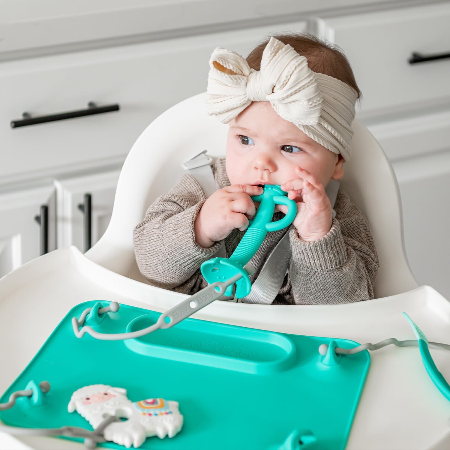 Busy Baby Teething Spoon is Dishwasher Safe in Food Grade Silicone (Pewter)