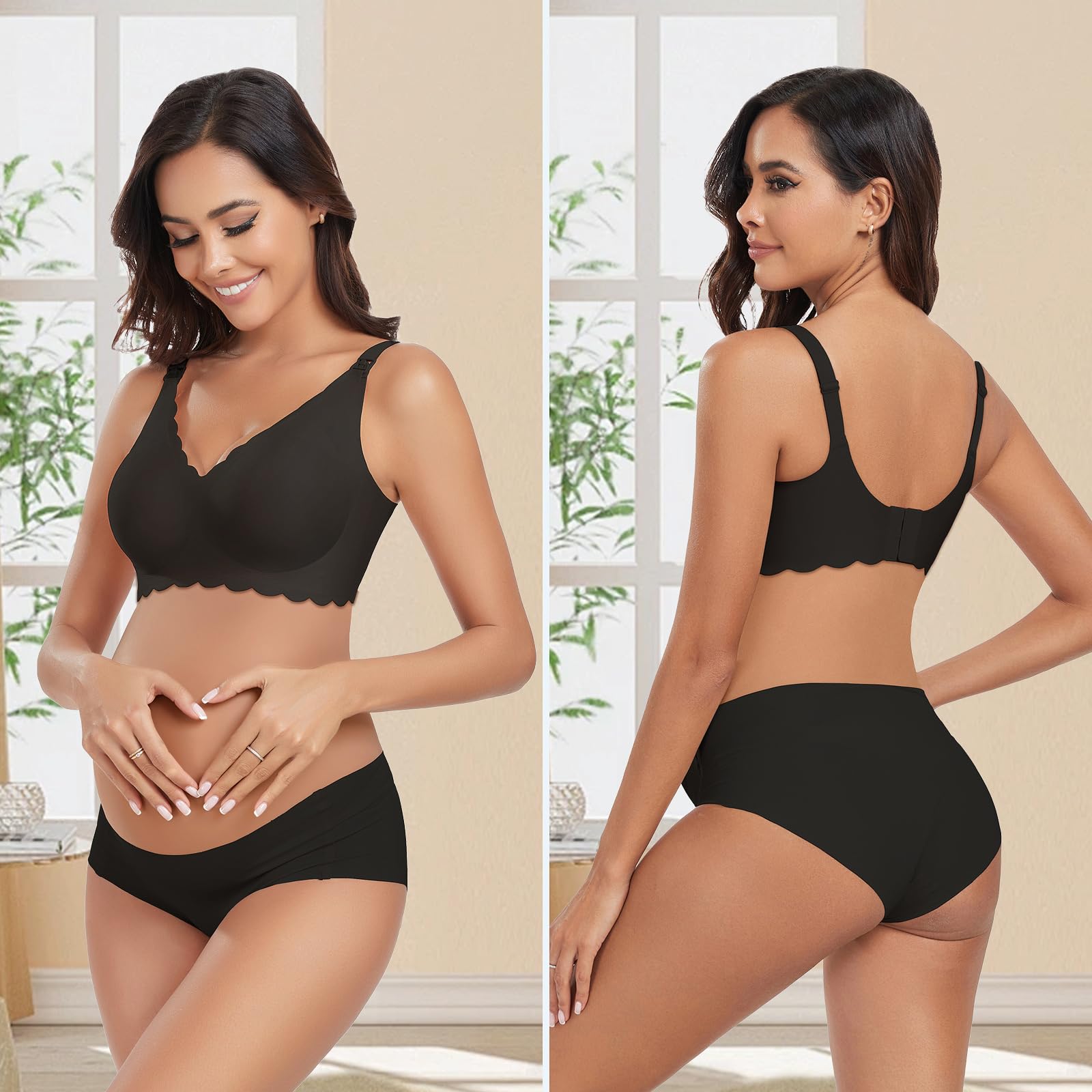 Gailife 3 Pack Nursing Bras for Breastfeeding Seamless Wireless Maternity Bras for Pregnancy Soft Sleep Breastfeeding Bra-BKBGGR,L