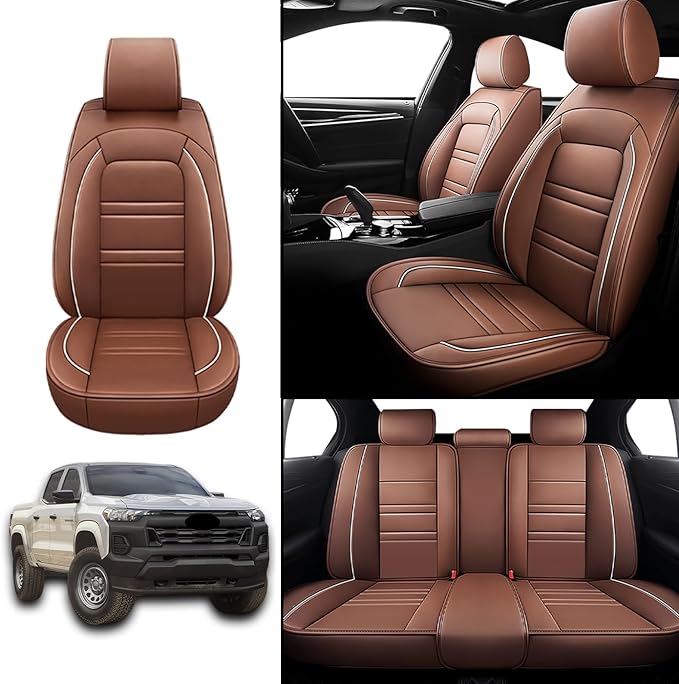 Seat Covers for Chevy Colorado 2004-2025 | 5-Seats Leather Seat Covers, Easy to Install Automotive Seat Covers Full Set (Full Set, Coffee)