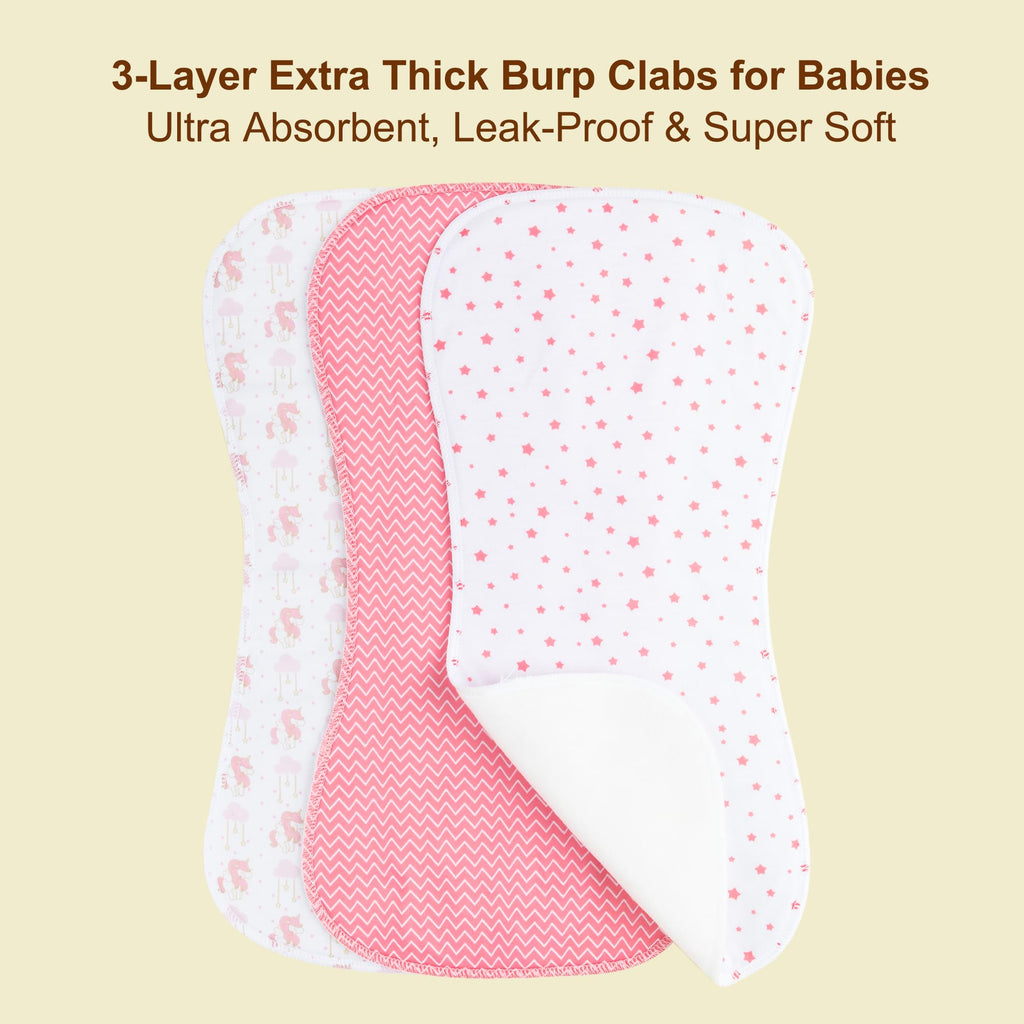 Benoxine 2-in-1 Burp Cloths and Baby Bibs - 6 Pack Large Super Absorbent Soft Cotton Burping Cloths for Spit Up, 3 Layers Thick Baby Burp Rags for Girls & Boys