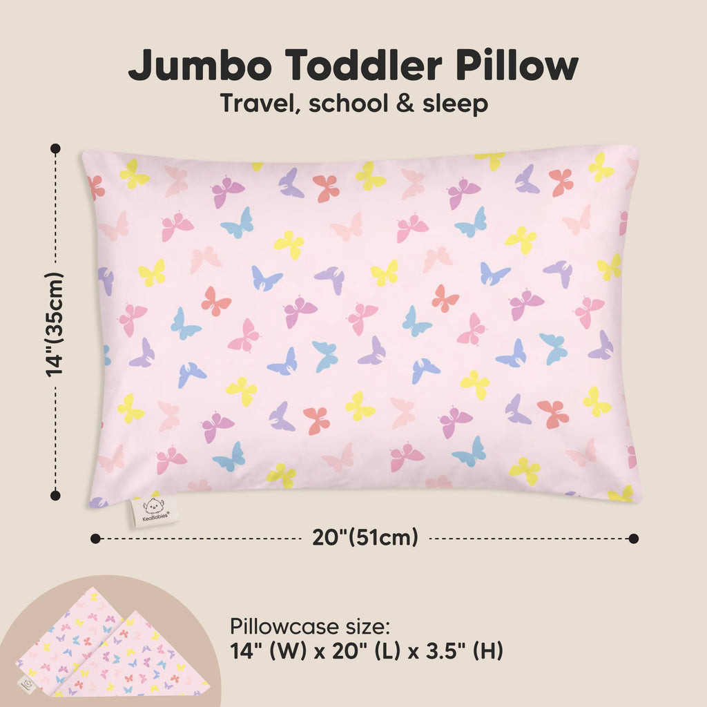 KeaBabies Organic Toddler Pillow with Pillowcase, Jumbo 14X20 (Flutter)