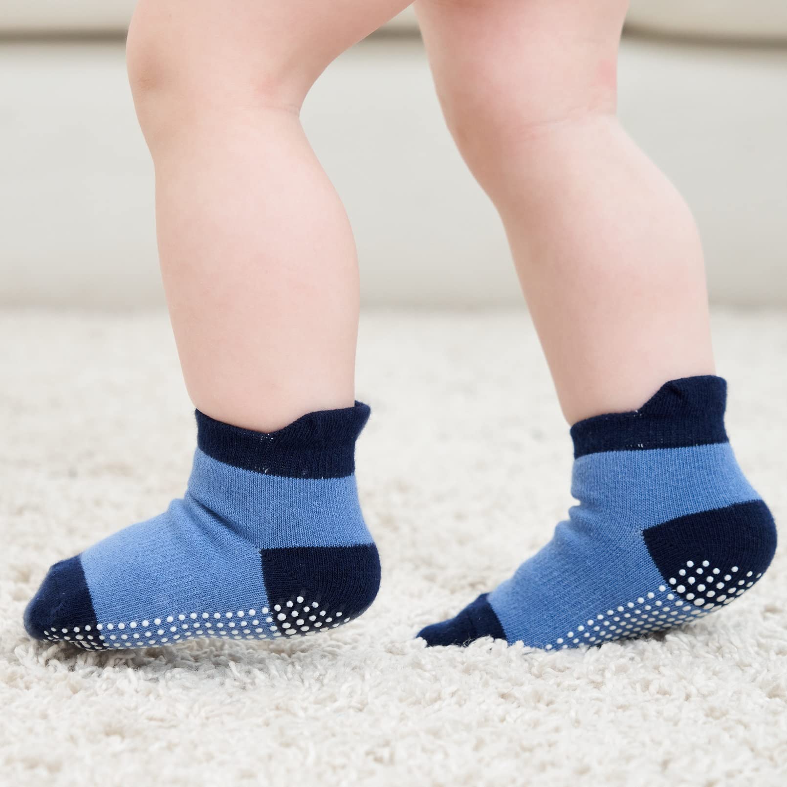 ZAPLES Baby Boys Non Slip Grip Ankle Socks with Non Skid Soles for Infants Toddlers Kids, 9 Pairs, Color-Blocked, 4-7 Years