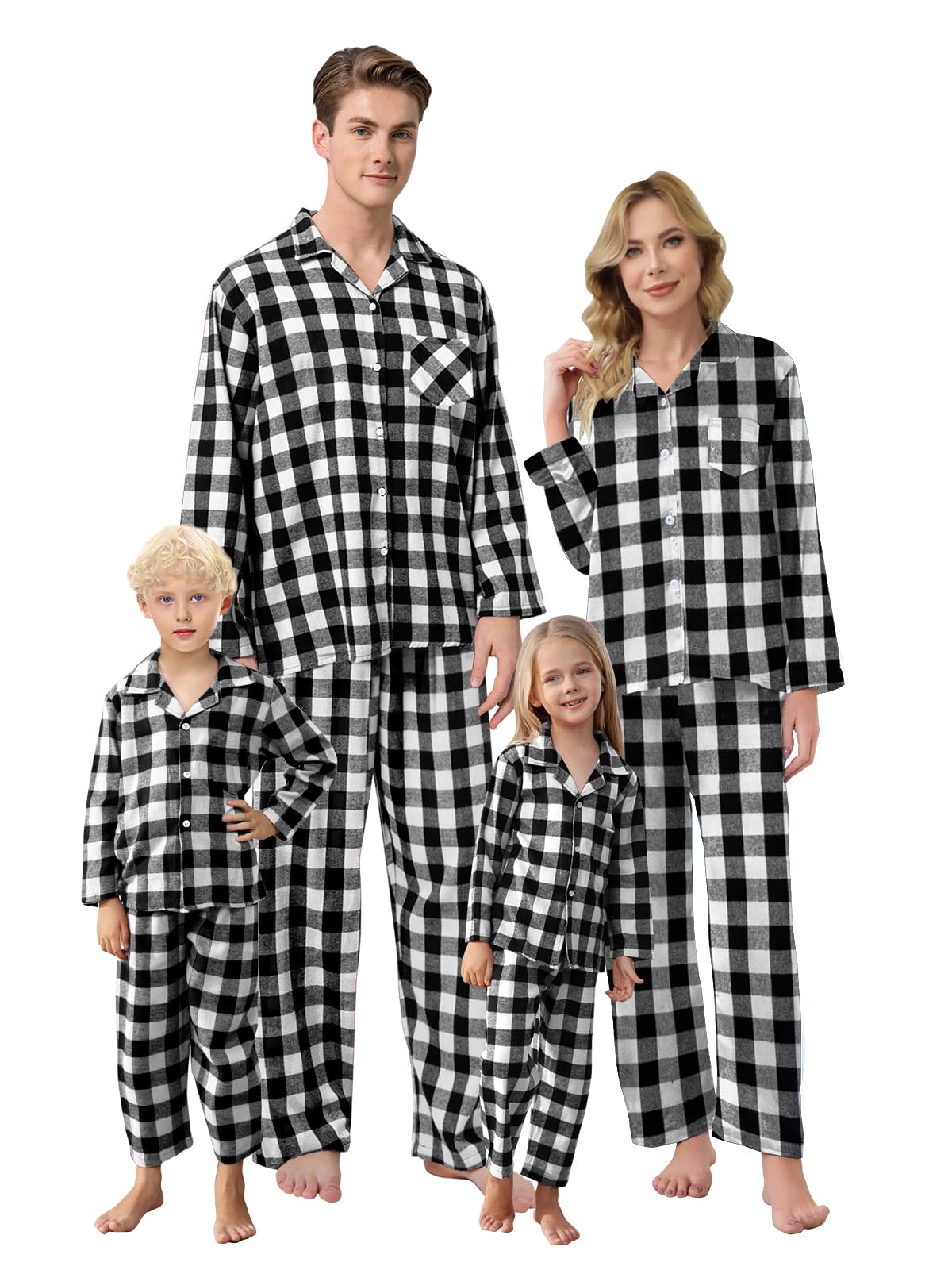 Schbbbta Family Plaid Pajamas Set, Baby Toddler Little Boy's Girl's 2-Piece Button Down Sleepwear Pjs, Black White, 18-24 Months = Tag 90