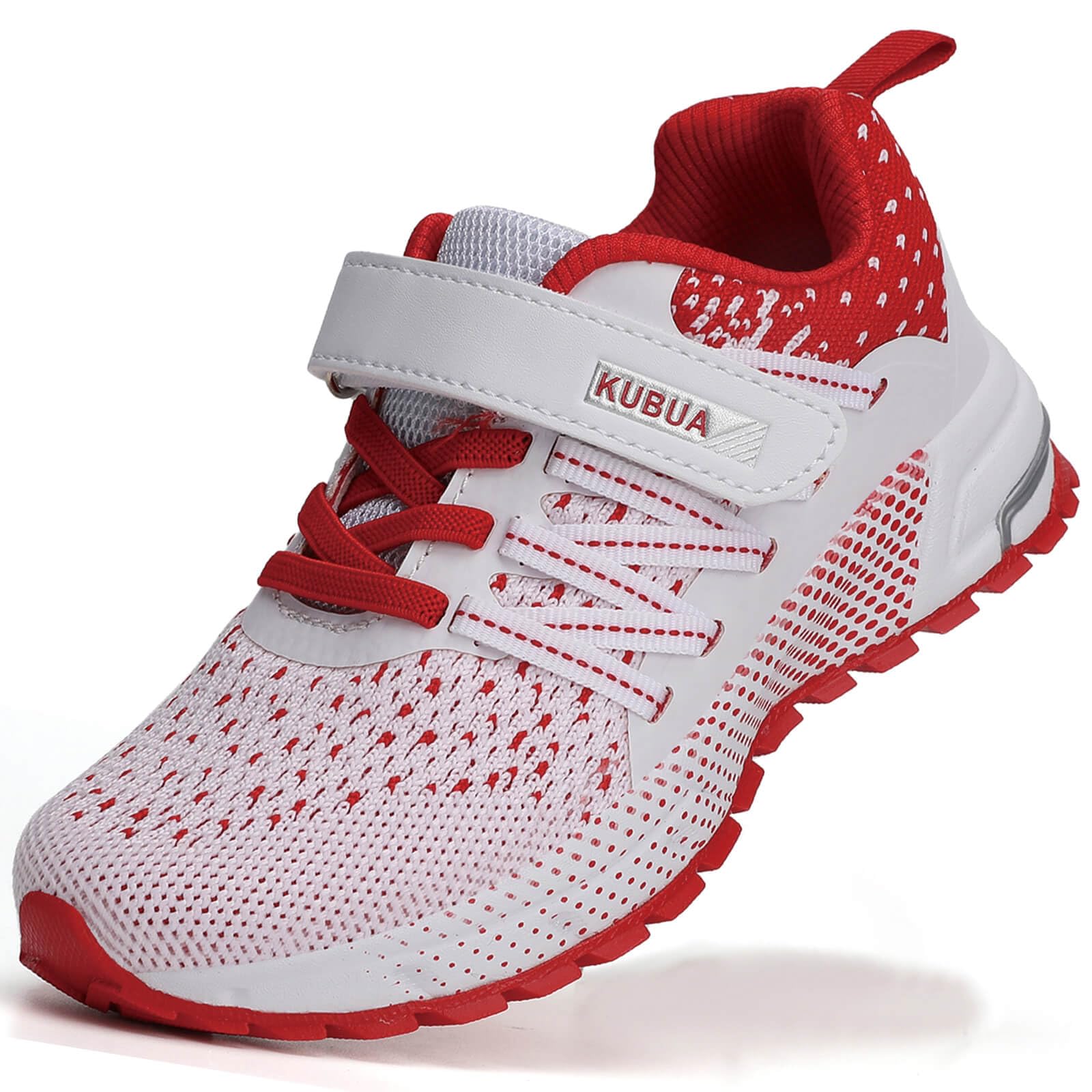 KUBUA Kids Sneakers Lightweight Boys Girls Tennis Shoes White Red