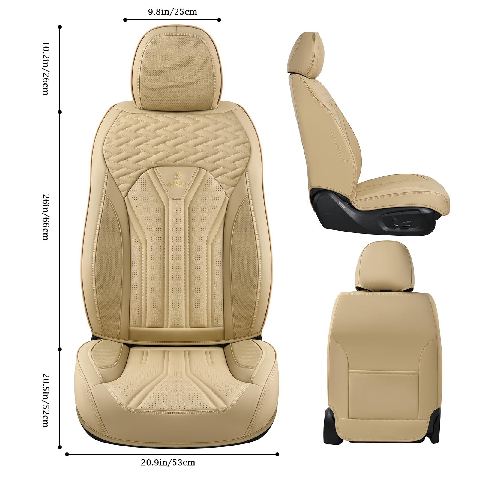 FLORICH Leather Seat Covers, Seat Covers Full Set, Car Seat Protectors 5 Seats, Automotive Seat Covers Fit for Most Cars Trucks-Beige