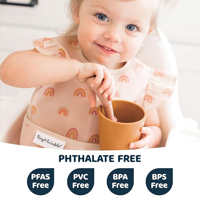 Tiny Twinkle Mess Proof Baby Bibs for Eating – Waterproof, Wipeable Toddler Bibs with Pocket – Baby Food Bibs for Girls & Boys(3 Pack,Boho Set)