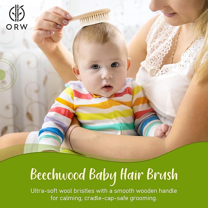 ORW OREN’S Baby Hair Brush - Perfect for Newborn, Toddlers, Infants, Girls & Boys - Beechwood Handle & Goat Hair White Bristle Brush for Gentle Scalp Grooming, Cradle Cap Relief