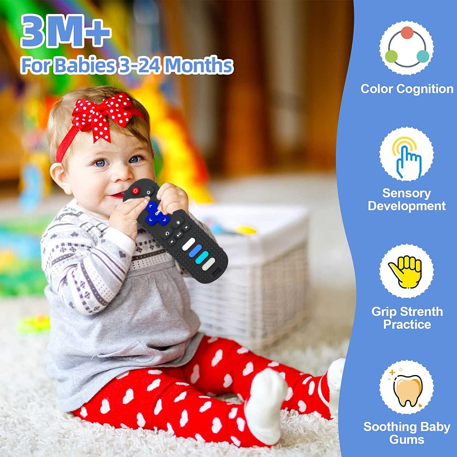 ERSIHUA 2-Pack Baby Teething Toys-TV Remote Control Shape Silicone Infants Teething Toys for Babies 0-18 Months,BPA-Free (2packs-Black)
