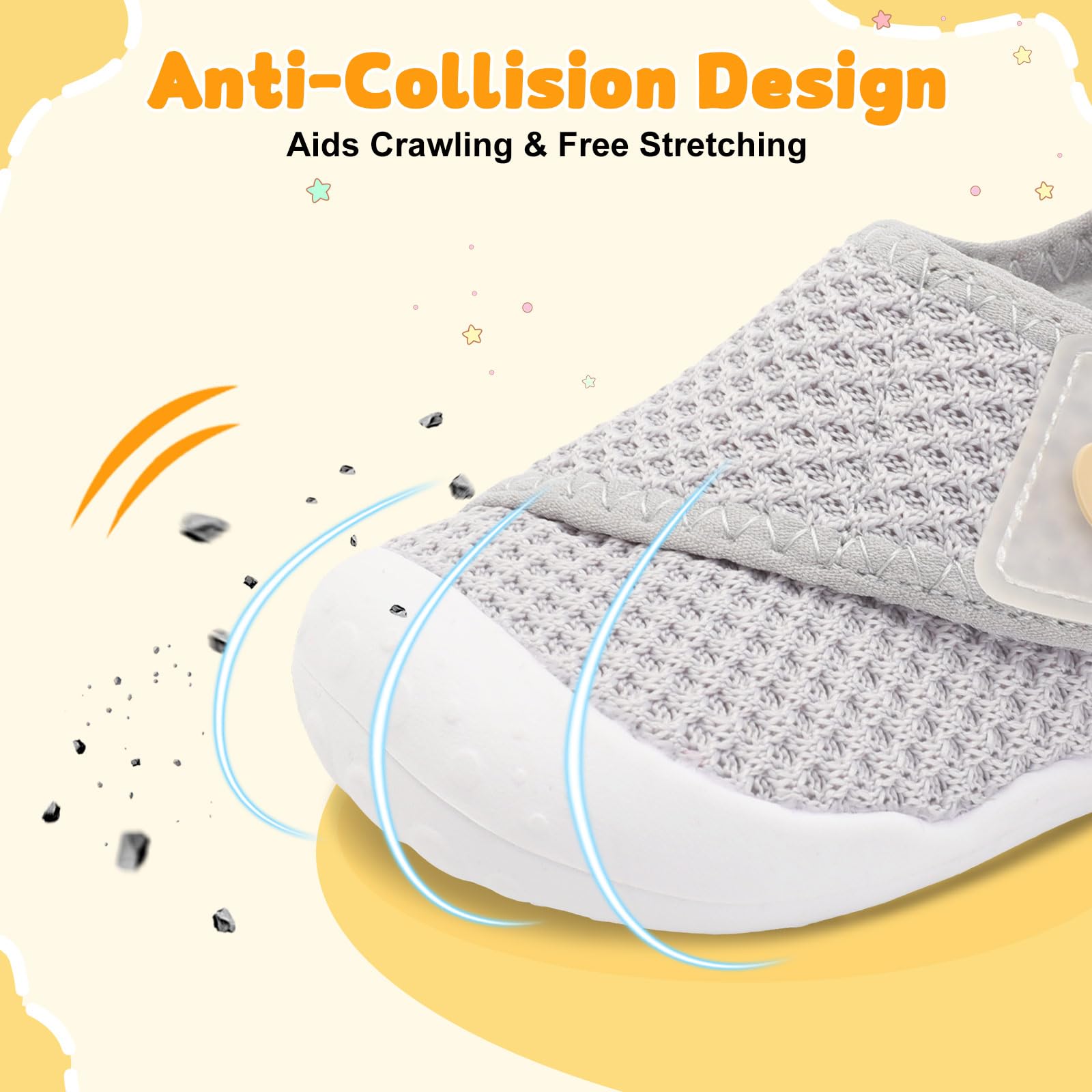 FEETCITY Baby First Walker Shoes Boys Girls Wide Infant Shoes Barefoot Baby Sneakers Newborn Crib Shoe Flexible Infant Shoe Grey