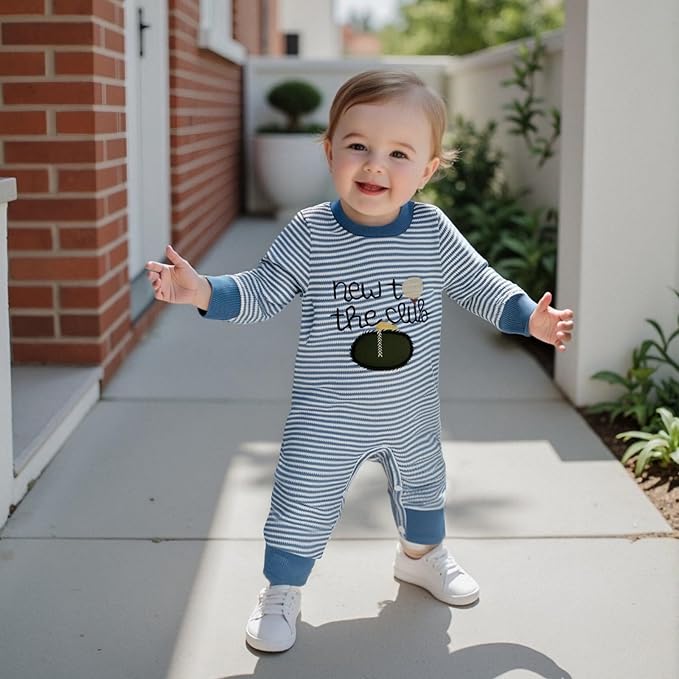 SAYOO Infant Baby Boy Girl Golf Outfit New to The Golf Club Embroidery Romper Jumpsuit Newborn Patchwork One Piece Playsuit