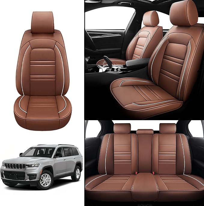 Seat Covers for JP Grand Cherokee 2011-2025 | 5-Seats Leather Seat Covers, Easy to Install Automotive Seat Covers Full Set (Full Set, Coffee)