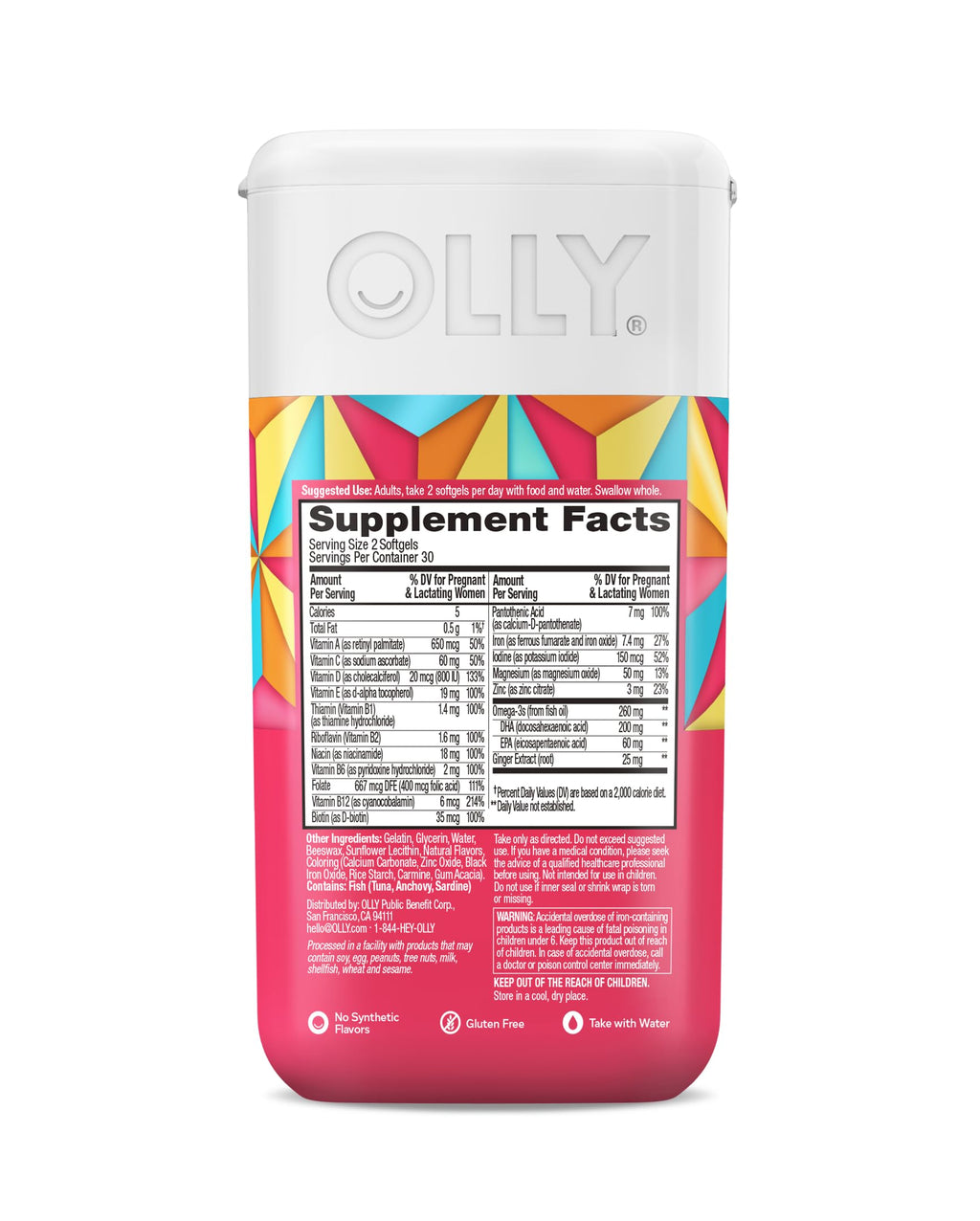 OLLY Ultra Strength Prenatal Multivitamin Softgels, Omega-3s - 60 Count