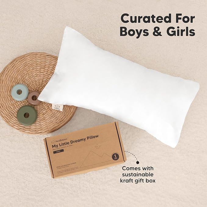 Toddler Pillow with Pillowcase - 10x18 My Little Dreamy Kids Travel Bed Pillows for Sleeping, Organic Cotton Small Pillowcase, Soft & Breathable, Machine Washable, Toddlers 2-5 years old (Soft White)